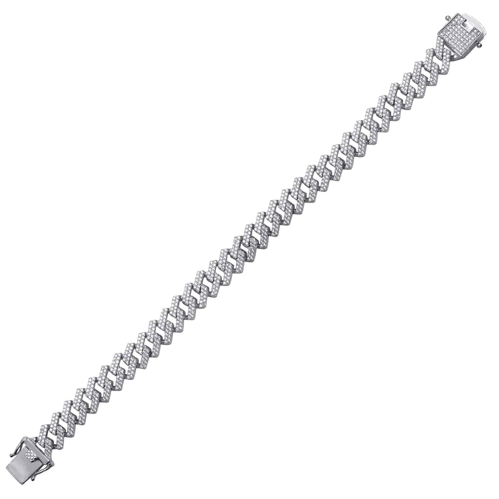 Sterling Silver CZ Pave Curb Hip Hop Bracelet 8mm