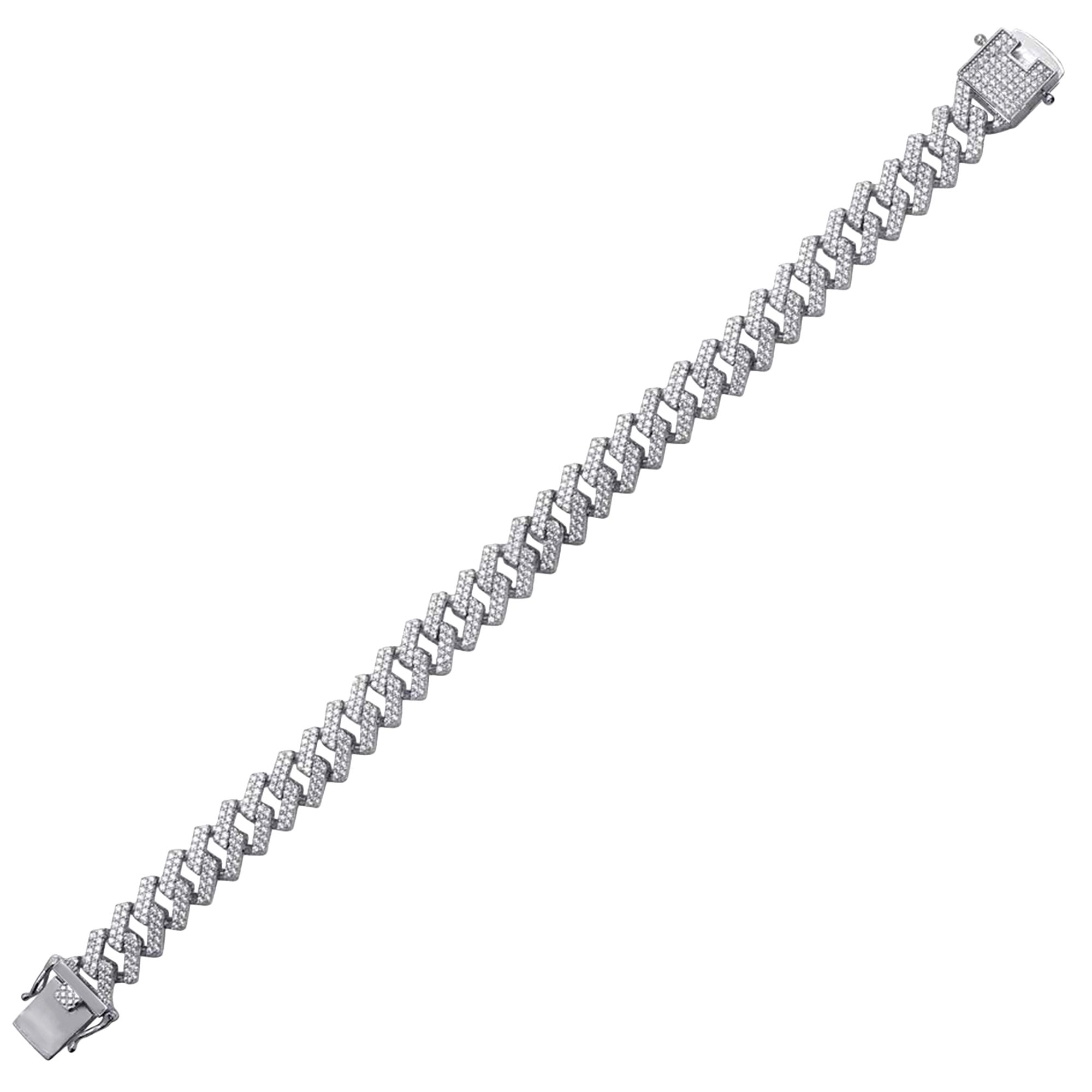 Sterling Silver CZ Pave Curb Hip Hop Bracelet 8mm