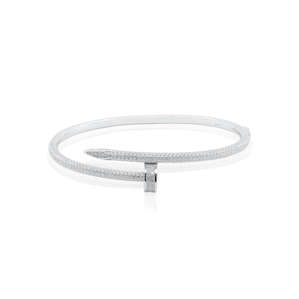 Sterling Silver Cz Nail Bangle