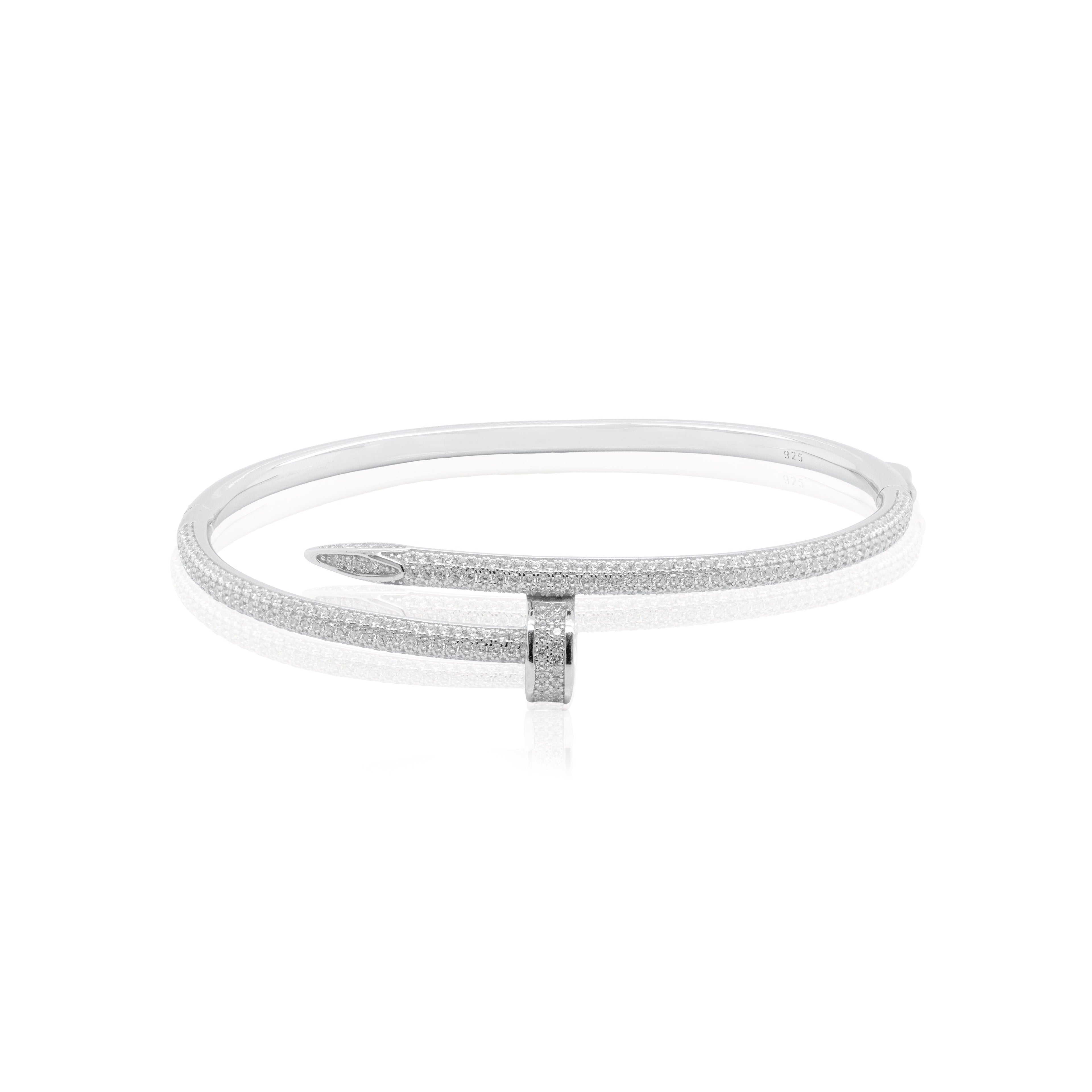 Sterling Silver Cz Nail Bangle
