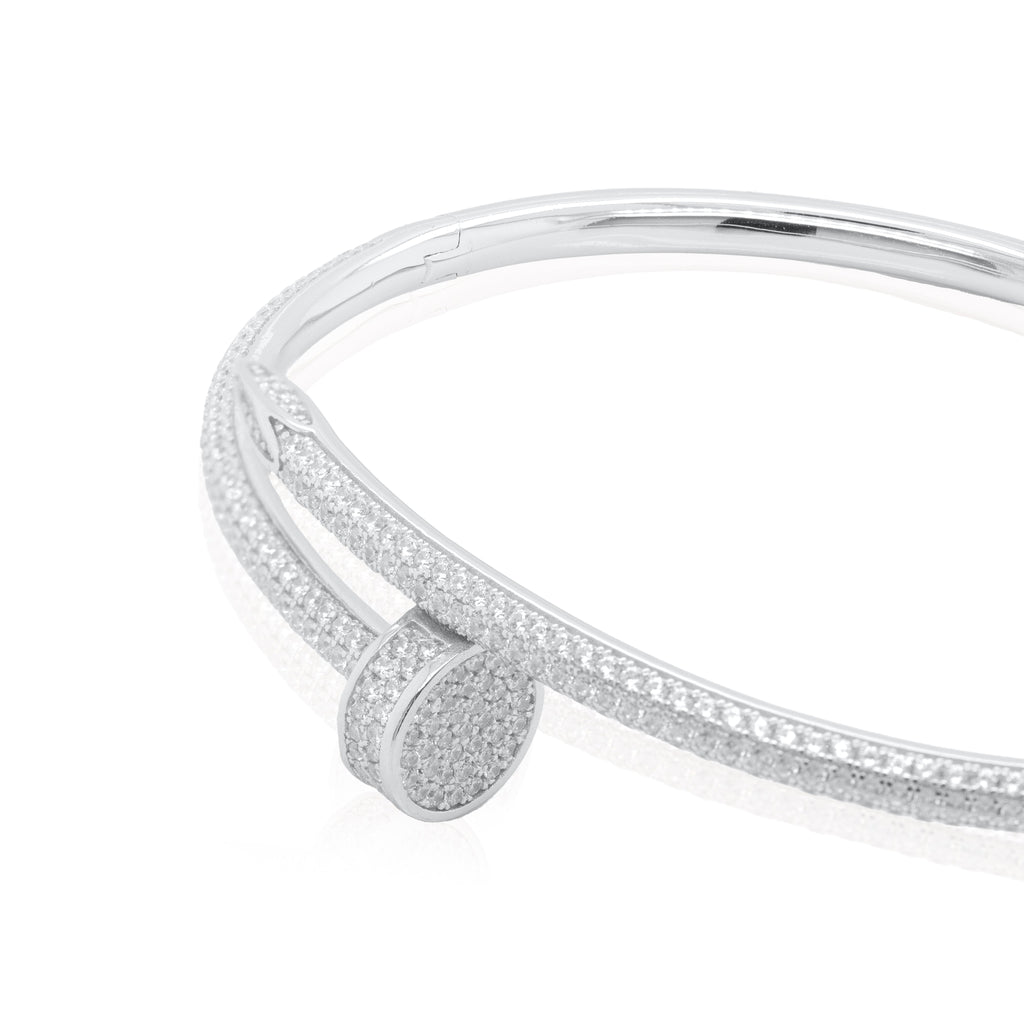 Sterling Silver Cz Nail Bangle