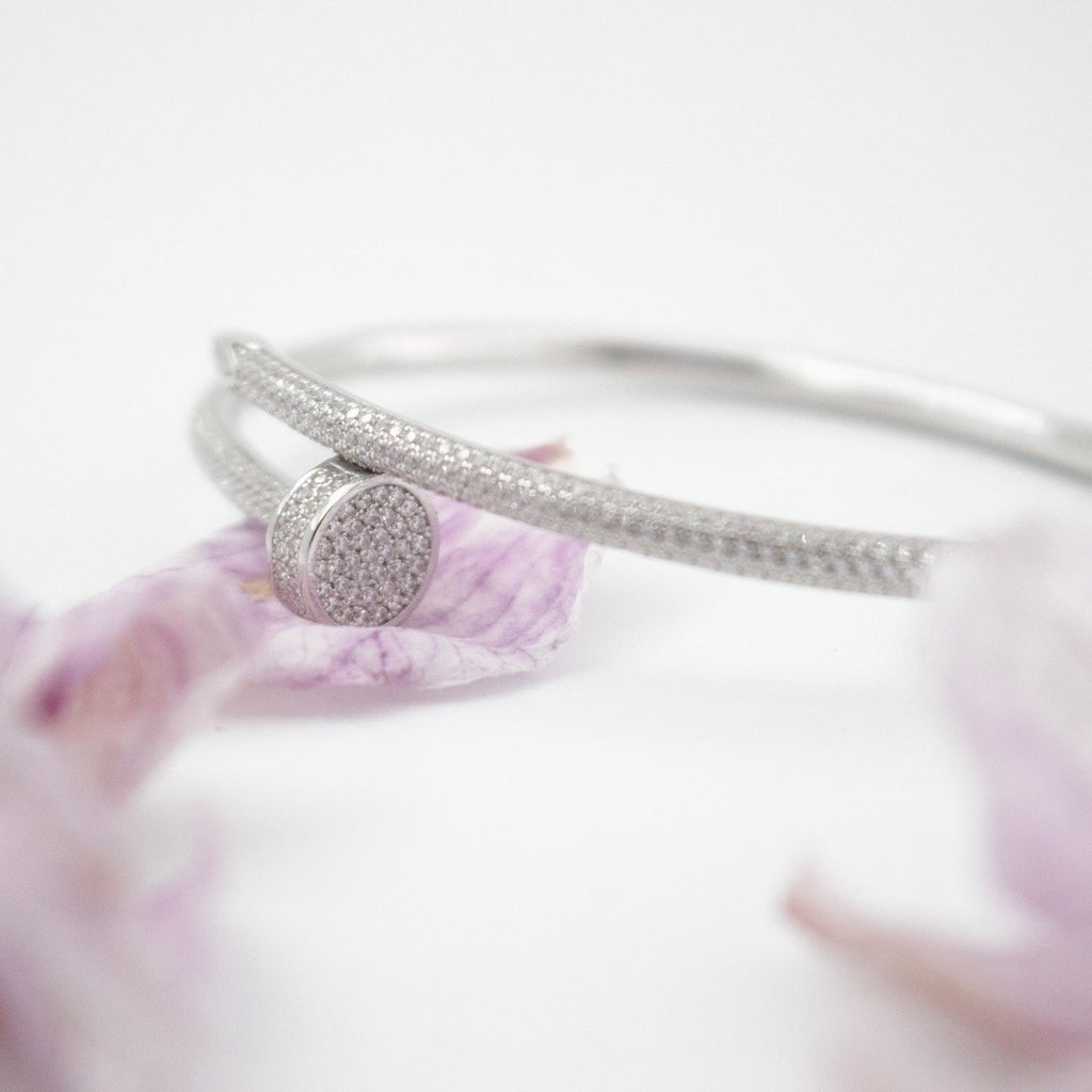 Sterling Silver Cz Nail Bangle