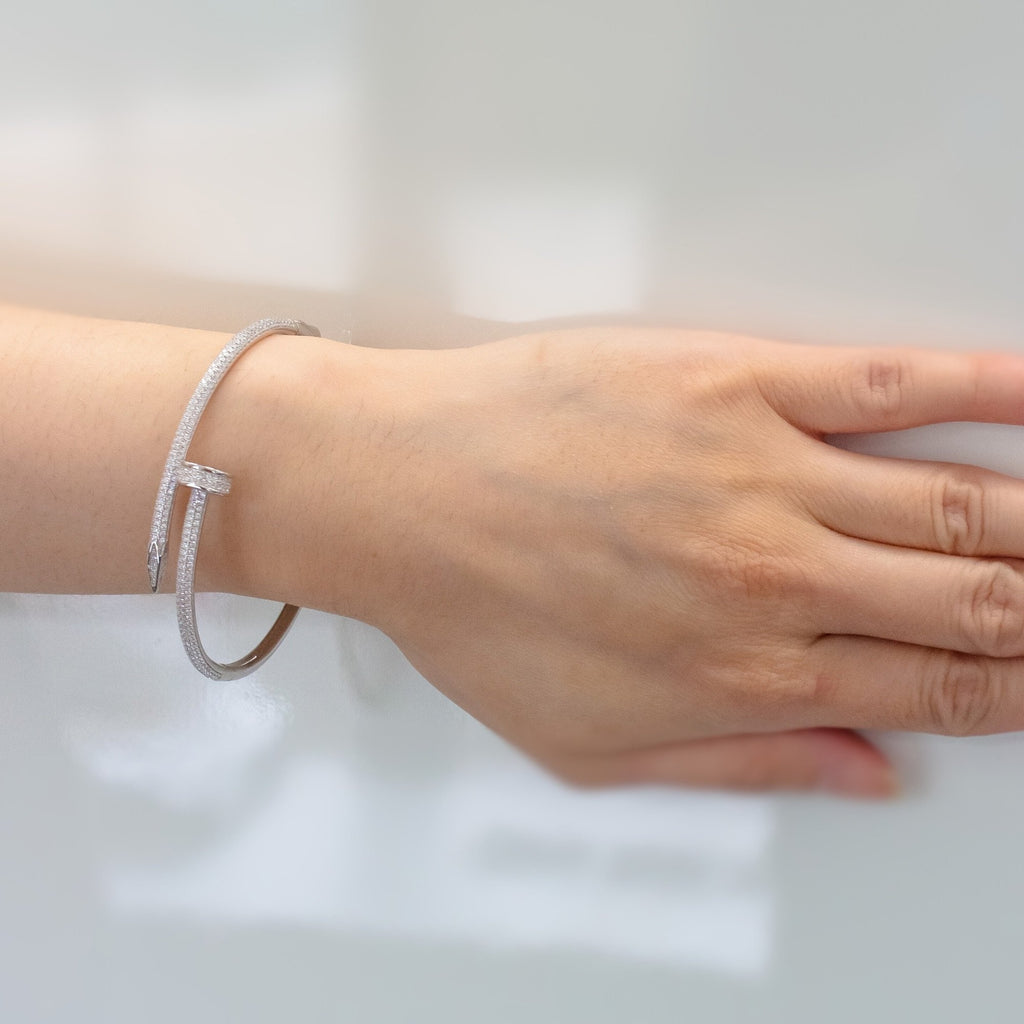 Sterling Silver Cz Nail Bangle