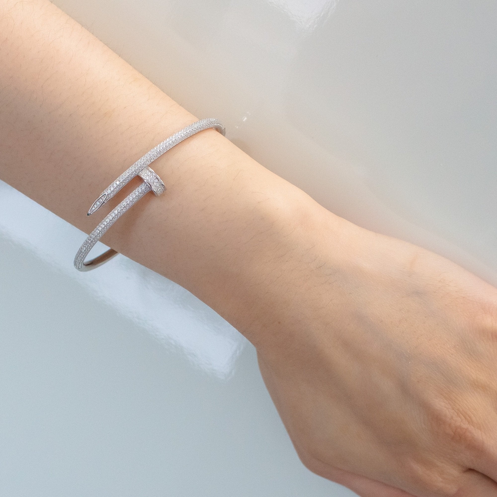 Sterling Silver Cz Nail Bangle