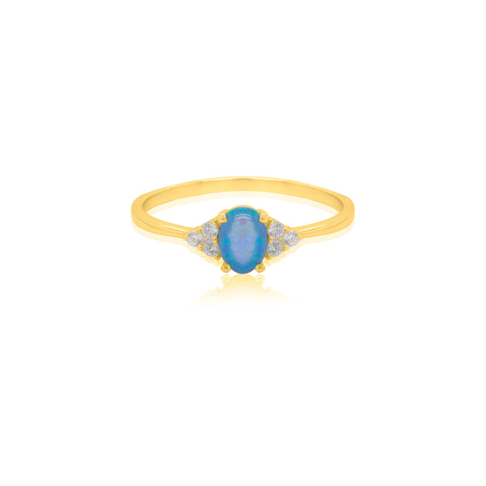 Gold Vermeil Cubic Zirconia Blue Opal Ring