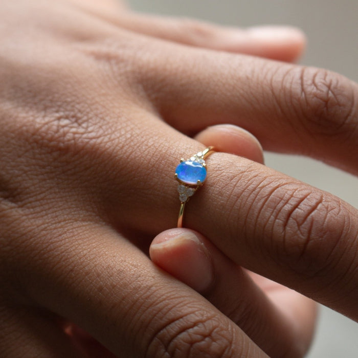 Gold Vermeil Cubic Zirconia Blue Opal Ring