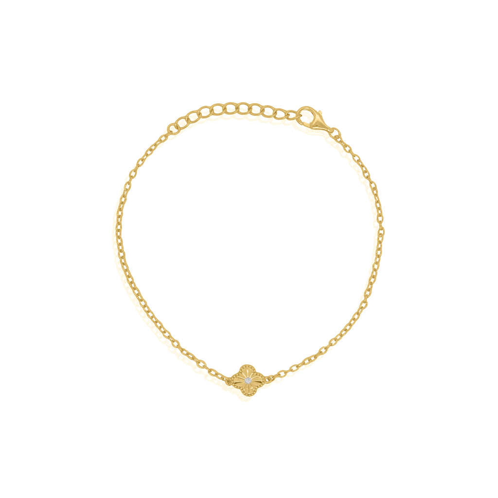 14k Gold Vermeil Clover Bracelet with CZ