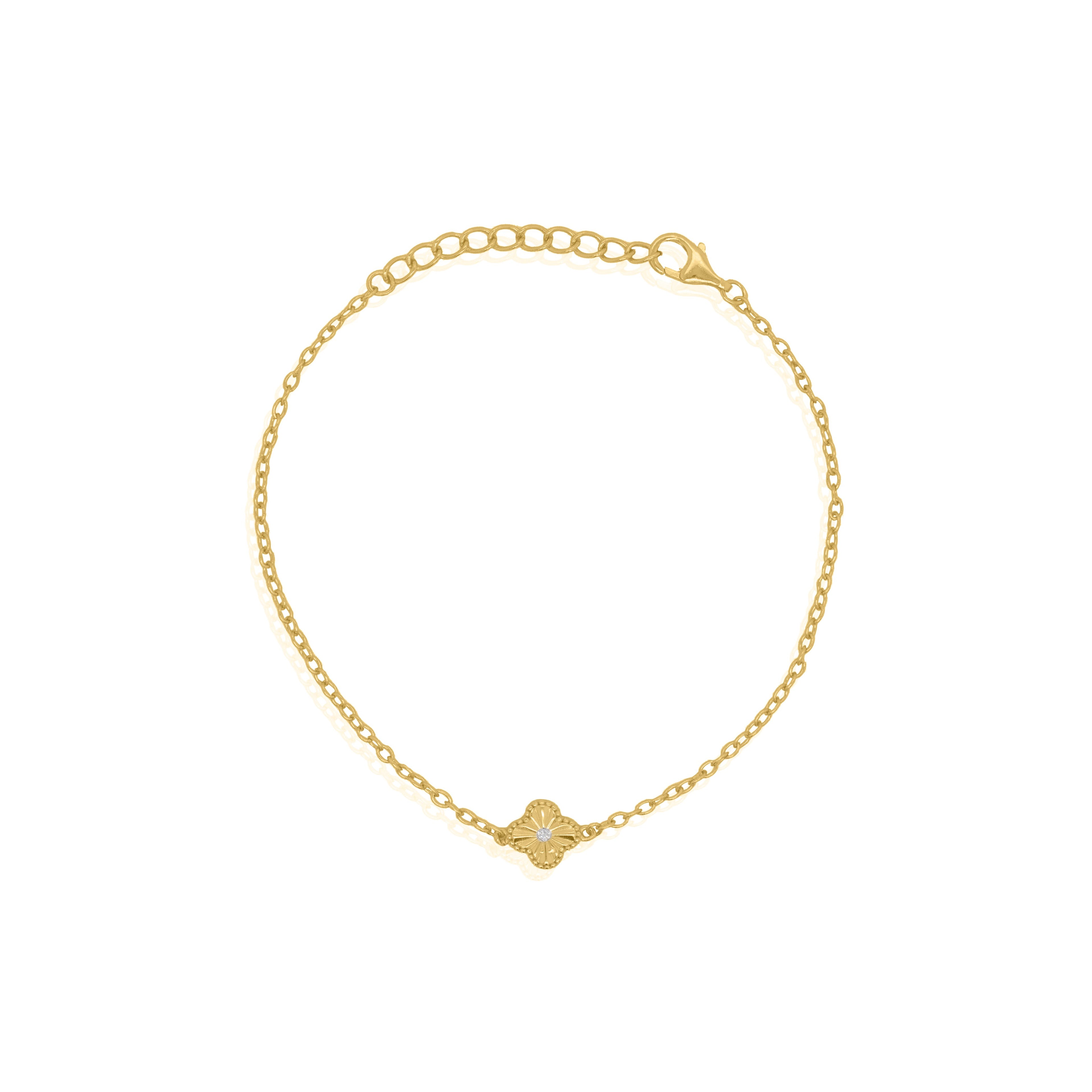 14k Gold Vermeil Clover Bracelet with CZ