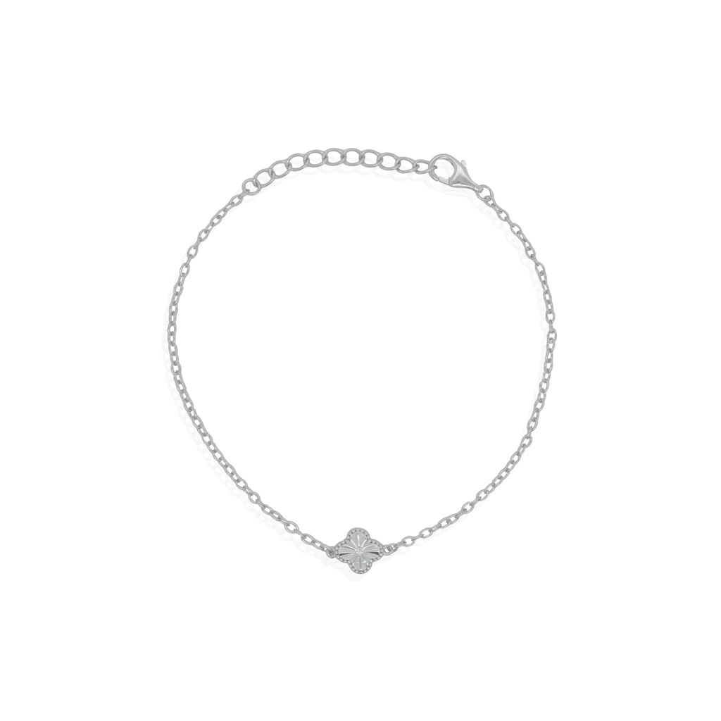 Sterling Silver Clover with Centre CZ Bracelet