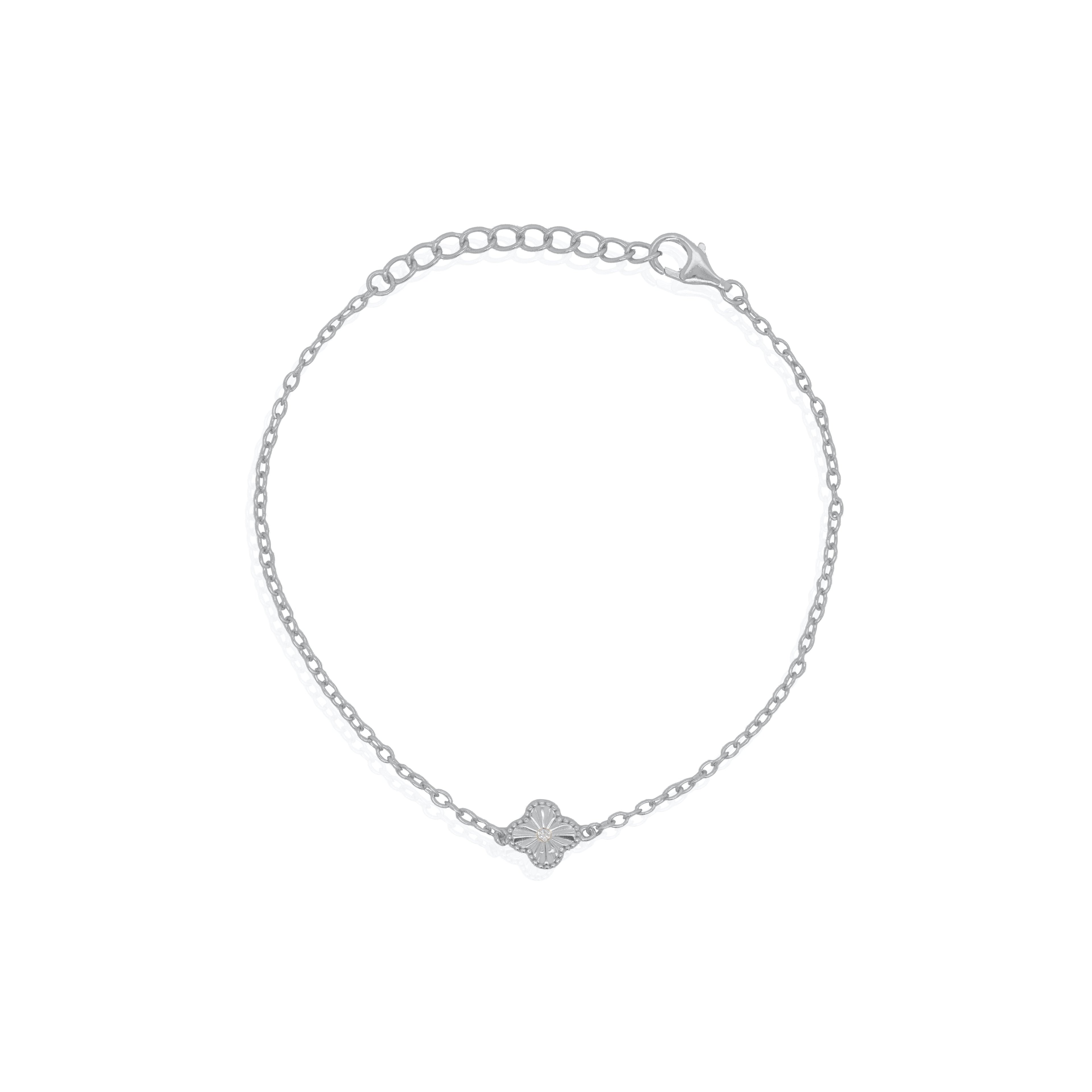 Sterling Silver Clover with Centre CZ Bracelet