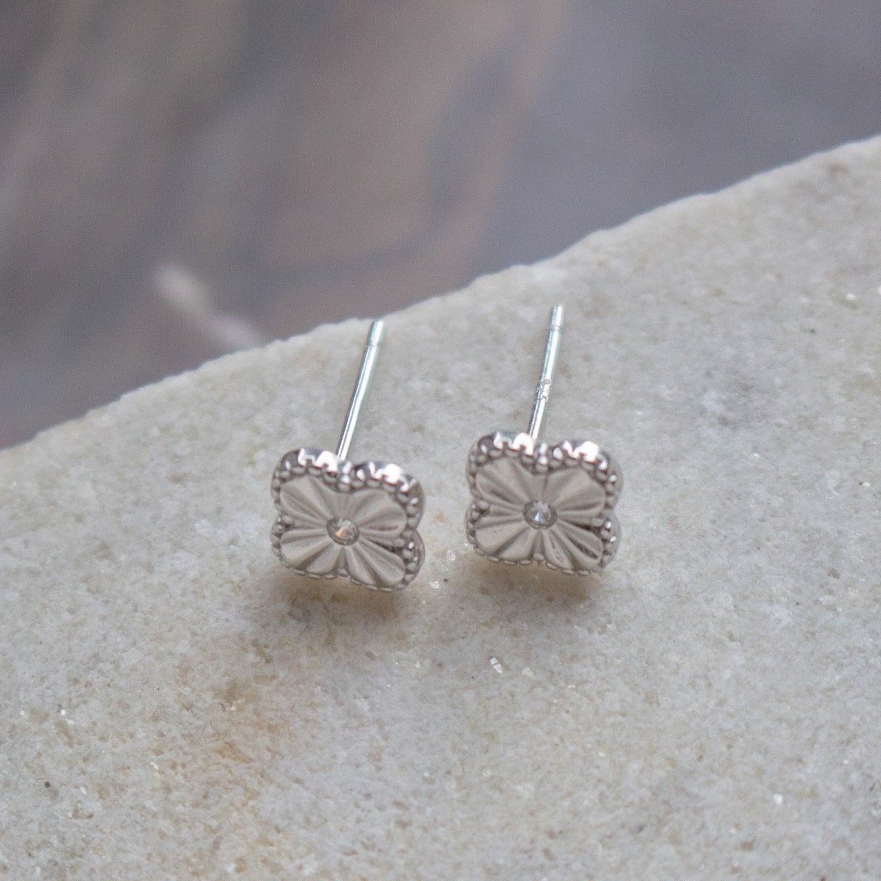 Sterling Silver Clover Stud Earrings