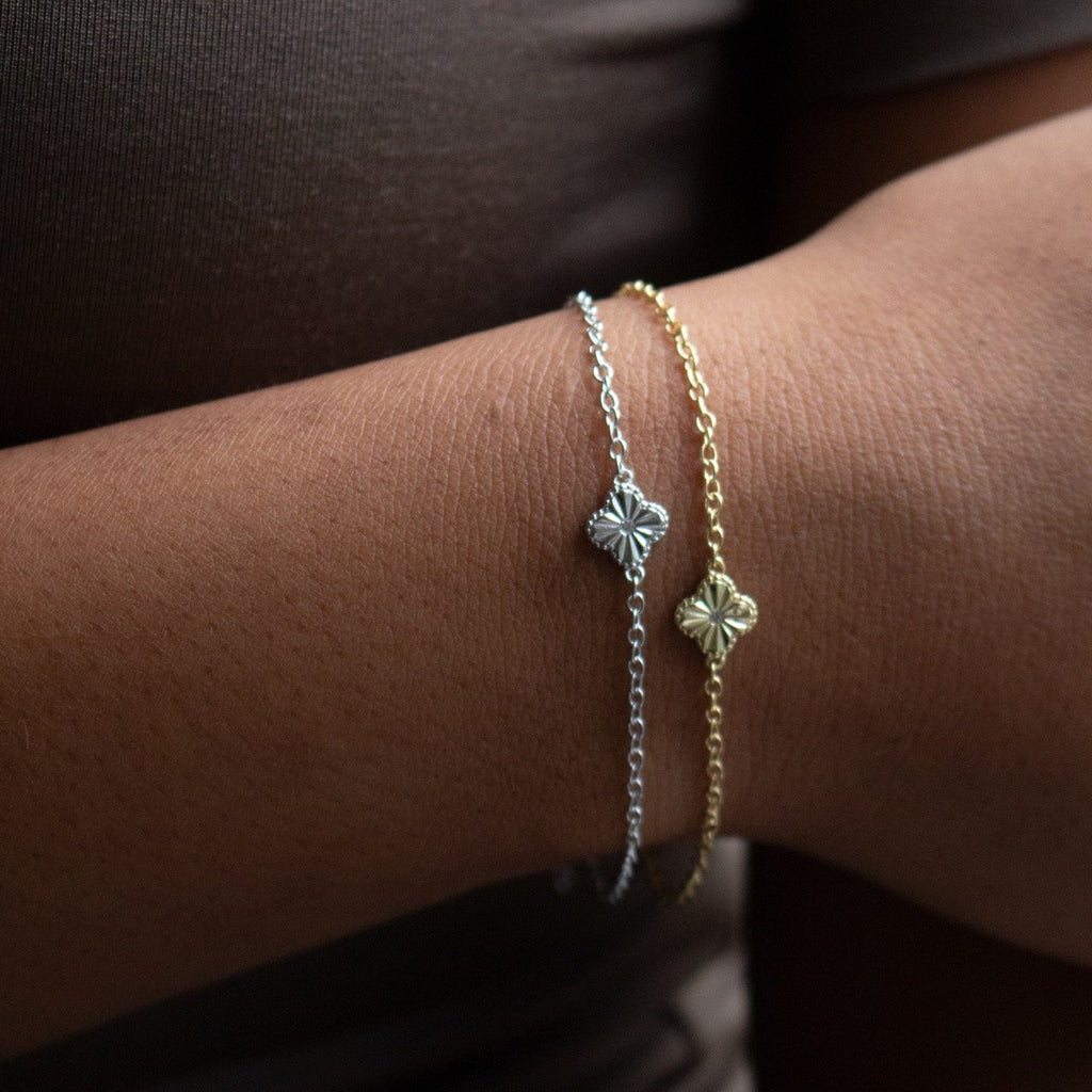 14k Gold Vermeil Clover Bracelet with CZ