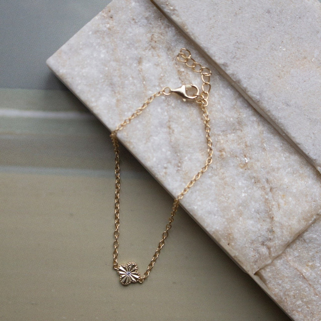 14k Gold Vermeil Clover Bracelet with CZ