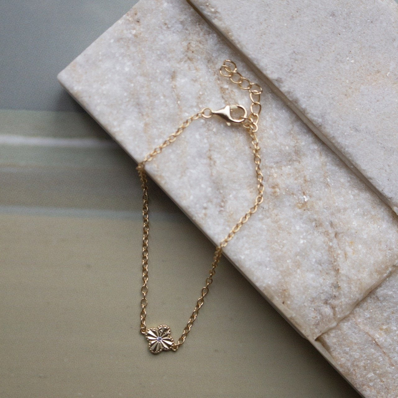 14k Gold Vermeil Clover Bracelet with CZ