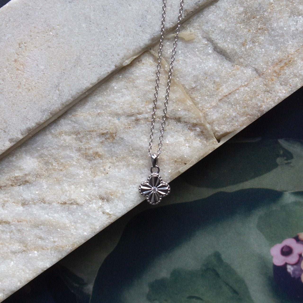 Sterling Silver Designer Inspired Center CZ Clover Necklace