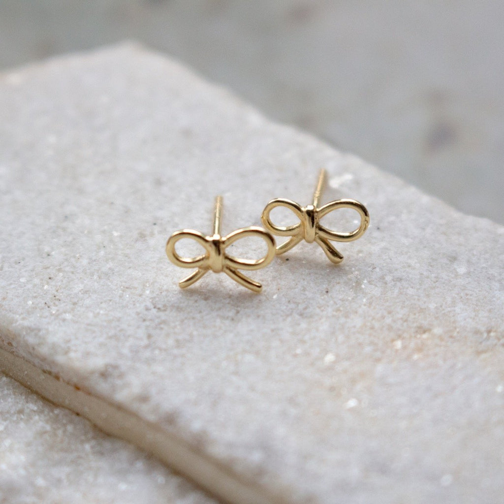 Gold Vermeil Dainty Ribbon Bow Studs