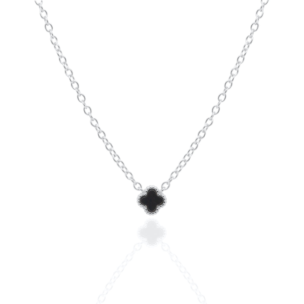 Designer Inspired Black Agate Clover Necklace