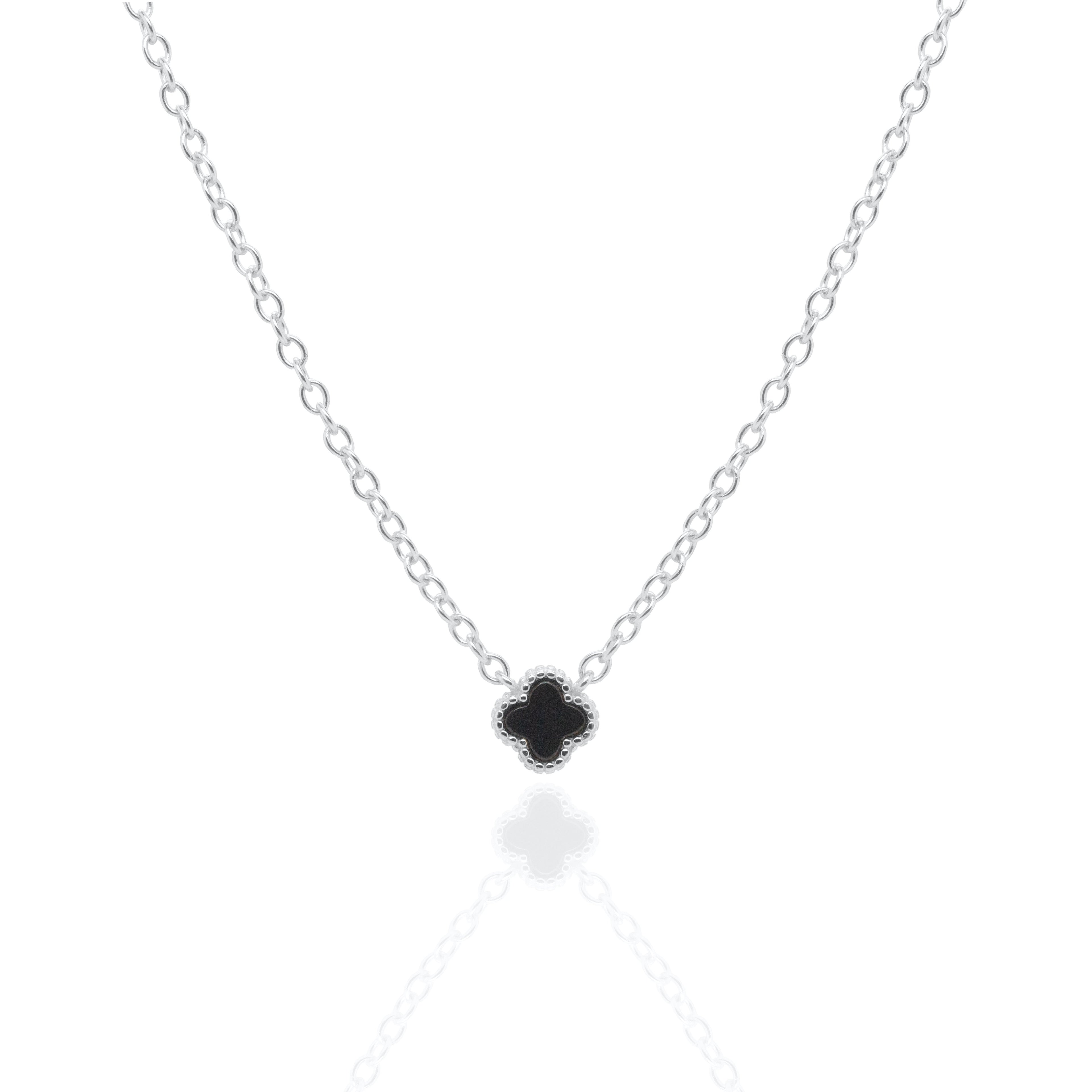 Designer Inspired Black Agate Clover Necklace