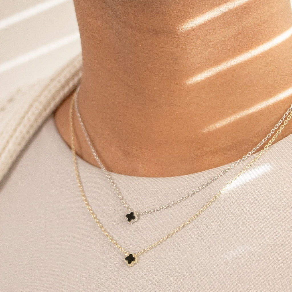 Designer Inspired Black Agate Clover Necklace