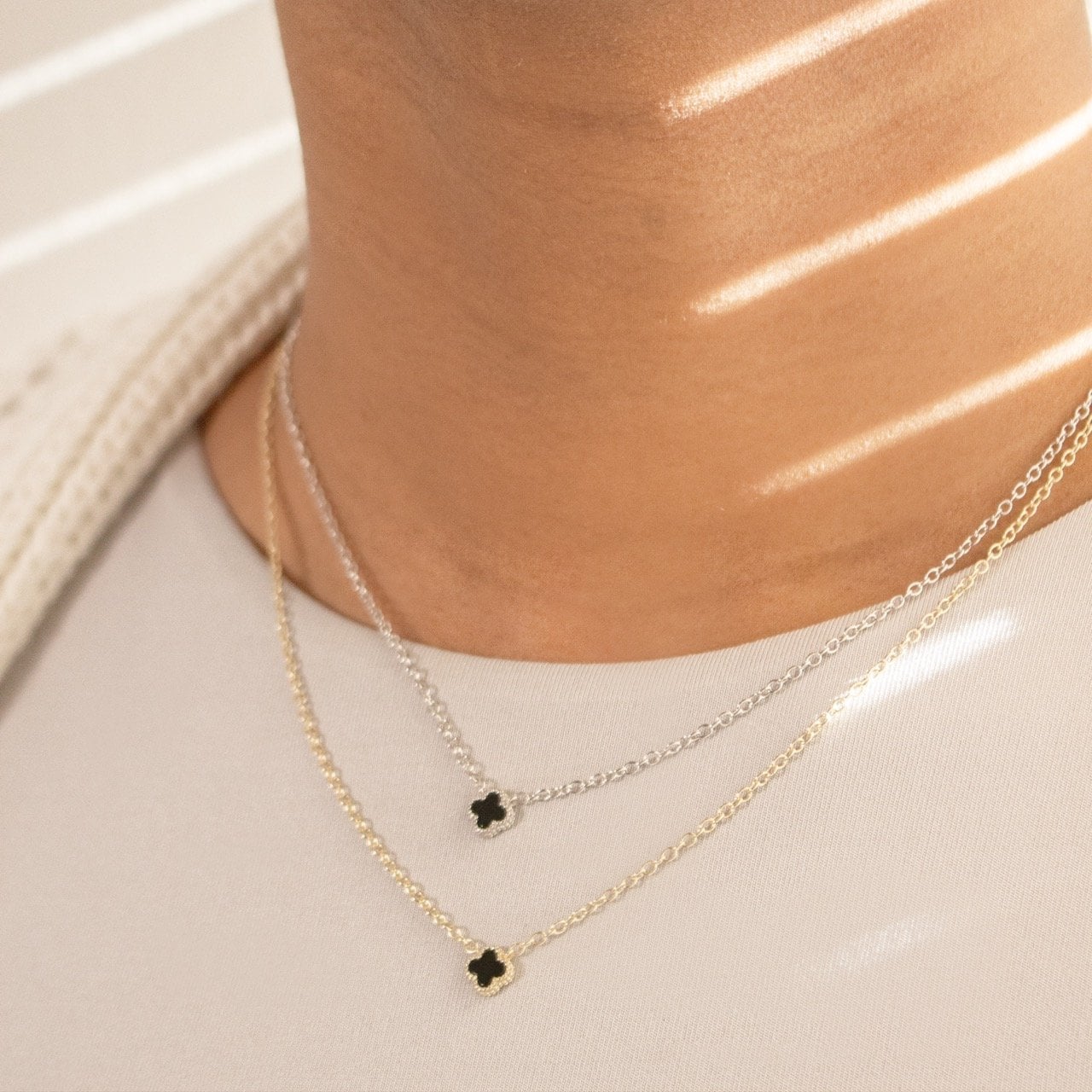 Designer Inspired Black Agate Clover Necklace