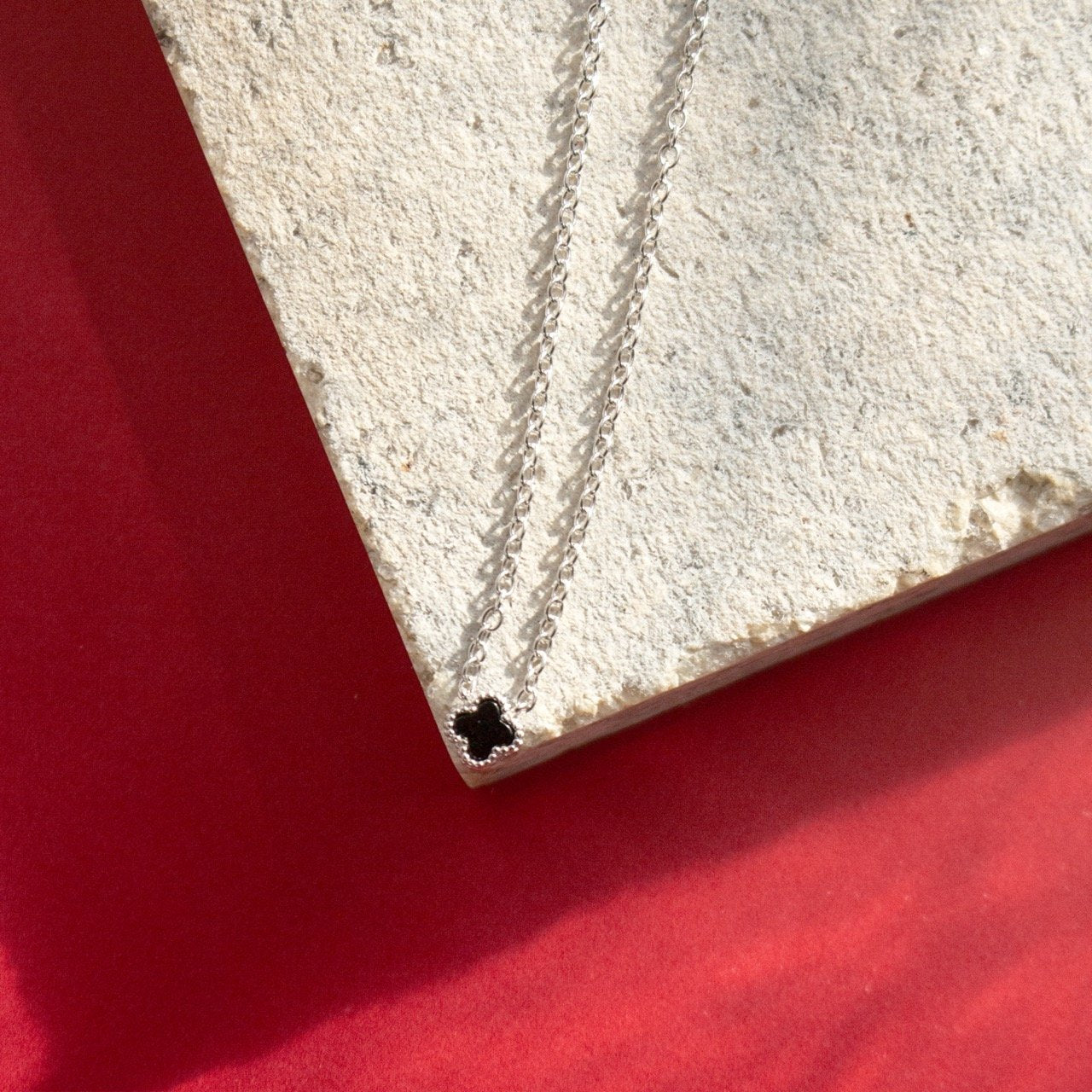 Designer Inspired Black Agate Clover Necklace