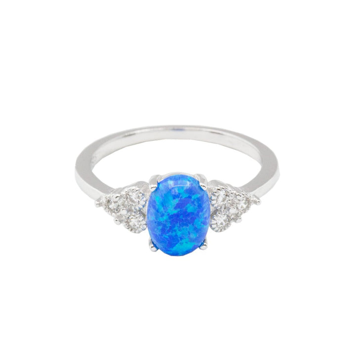 Sterling Silver Blue Opal Ring with CZ