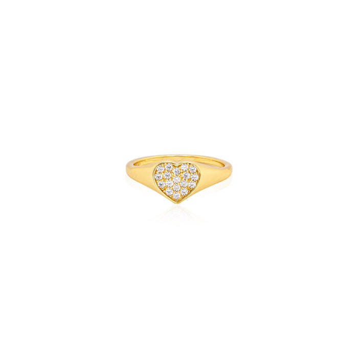 Gold Vermeil CZ Heart Signet Ring