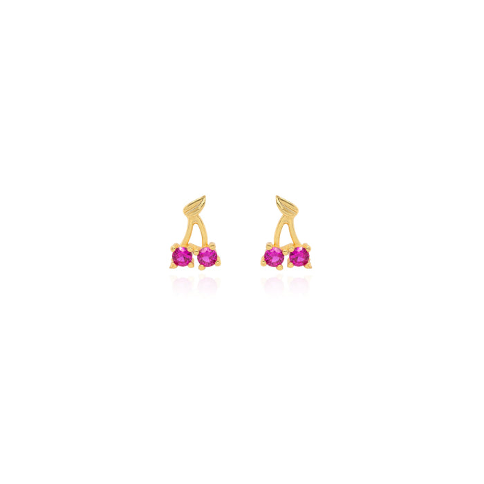 Sterling Silver Red Cherries Stud Earrings - 14kt Gold Vermeil