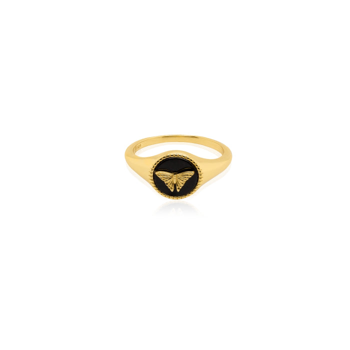 Gold Vermeil Butterfly Onyx Signet Ring