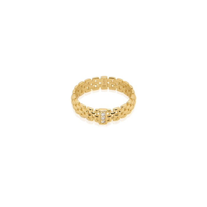 Designer Inspired Gold Vermeil Chunky Cz Panther Link Ring