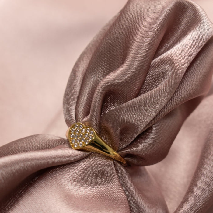 Gold Vermeil CZ Heart Signet Ring