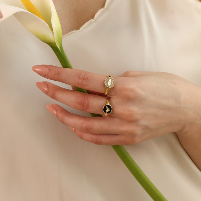 Gold Vermeil Butterfly Onyx Signet Ring