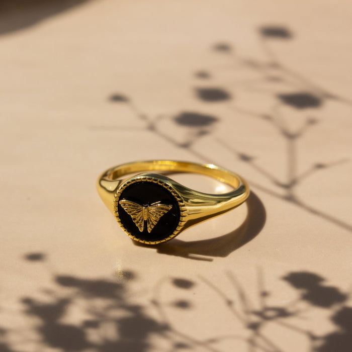 Gold Vermeil Butterfly Onyx Signet Ring