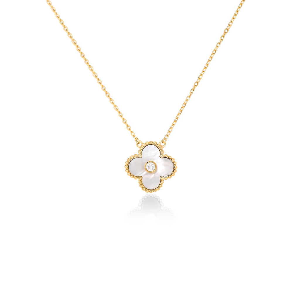 14K Gold Vermeil Mother of Pearl With Center CZ Necklace