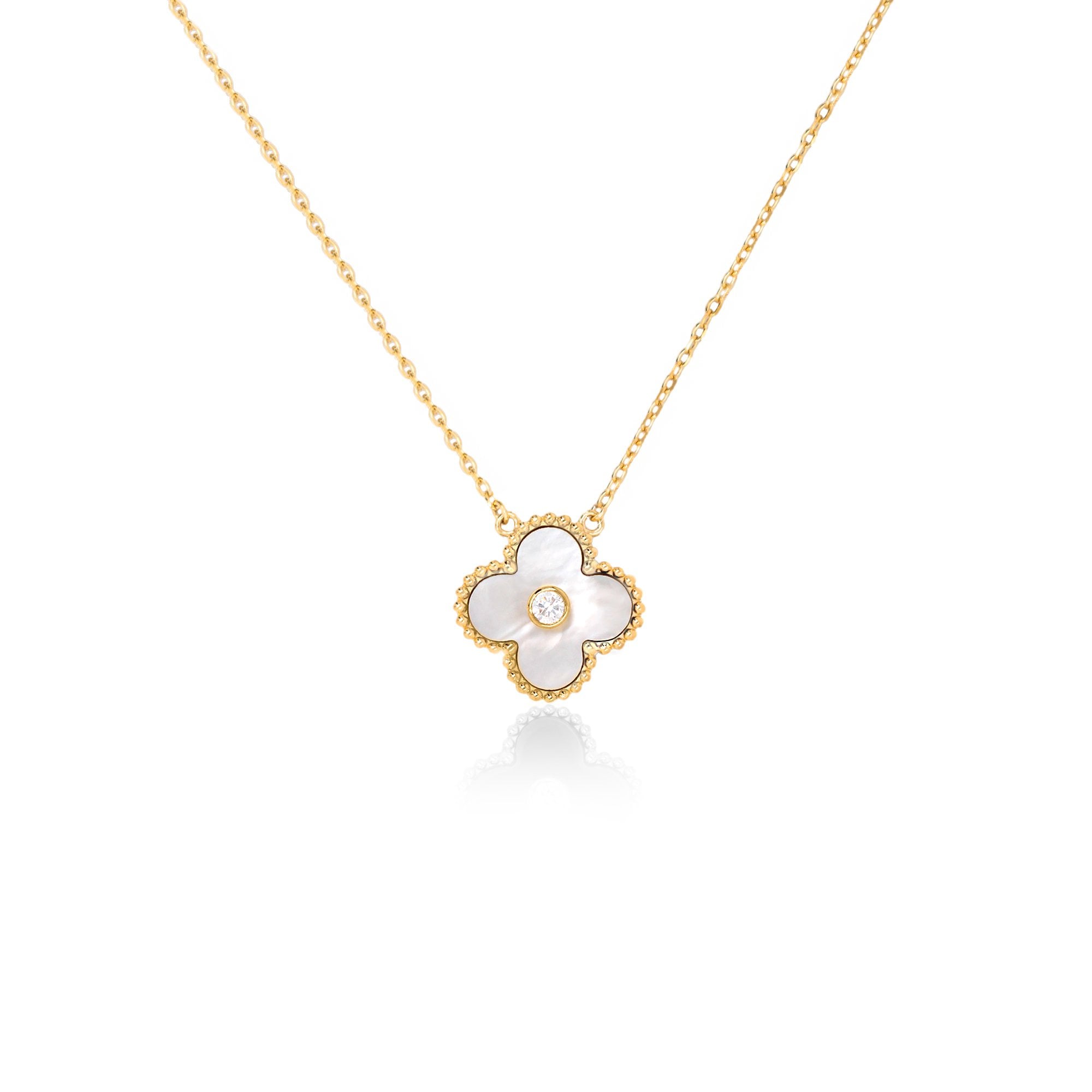 14K Gold Vermeil Mother of Pearl With Center CZ Necklace