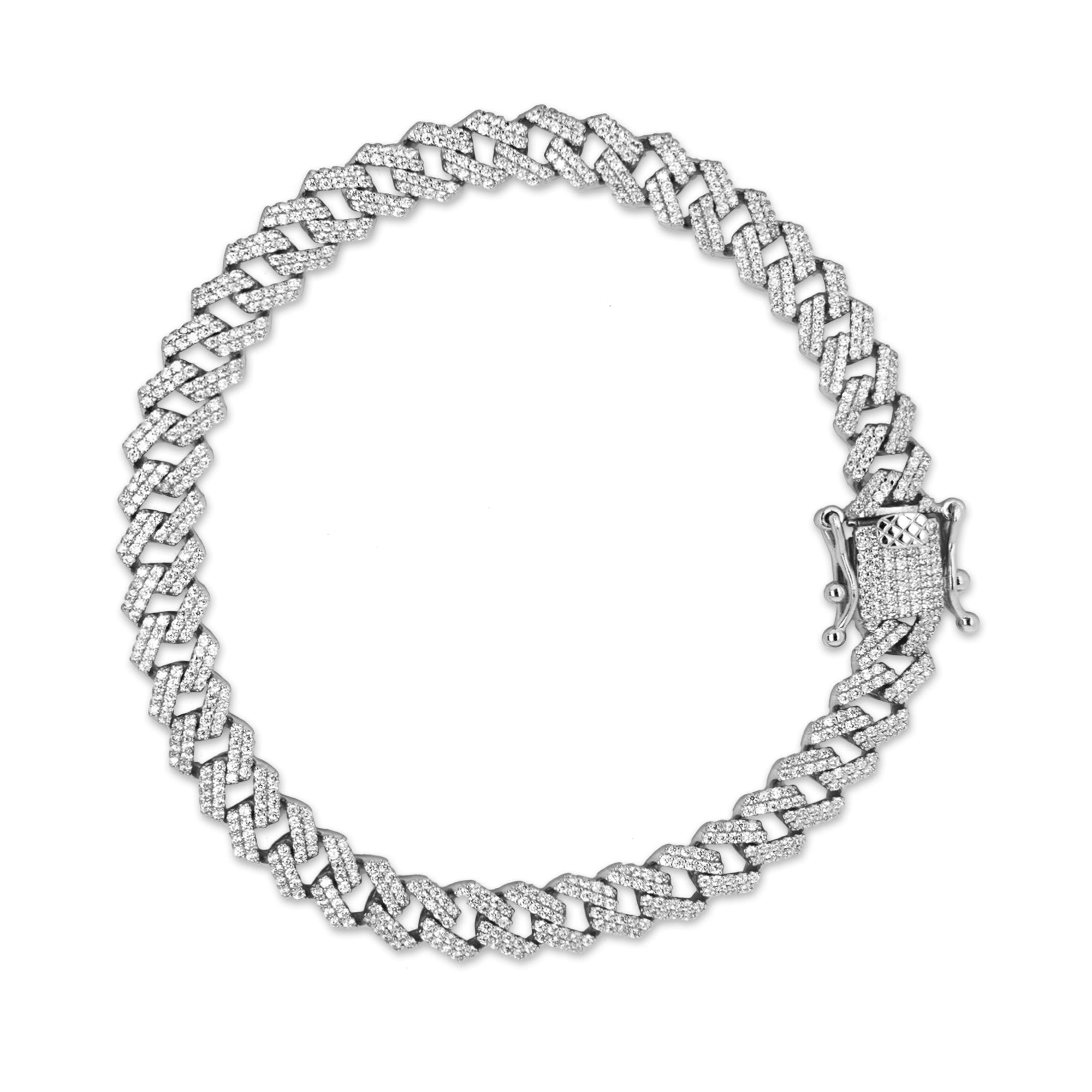 Sterling Silver CZ Pave Curb Hip Hop Bracelet 8mm
