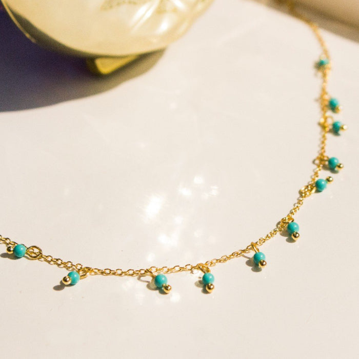 14K Gold Vermeil Anklet with Turquoise Beads