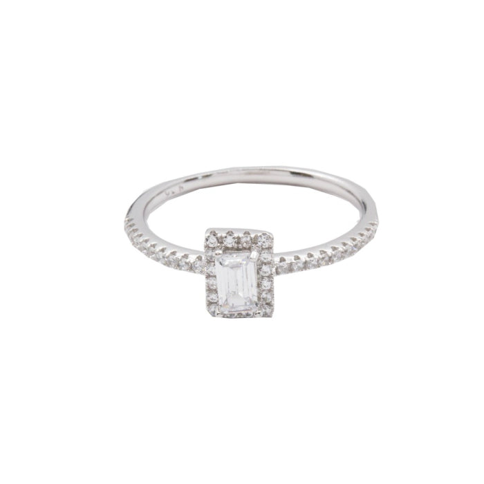 Sterling Silver Cubic Zirconia Rectangle Halo Stone Ring