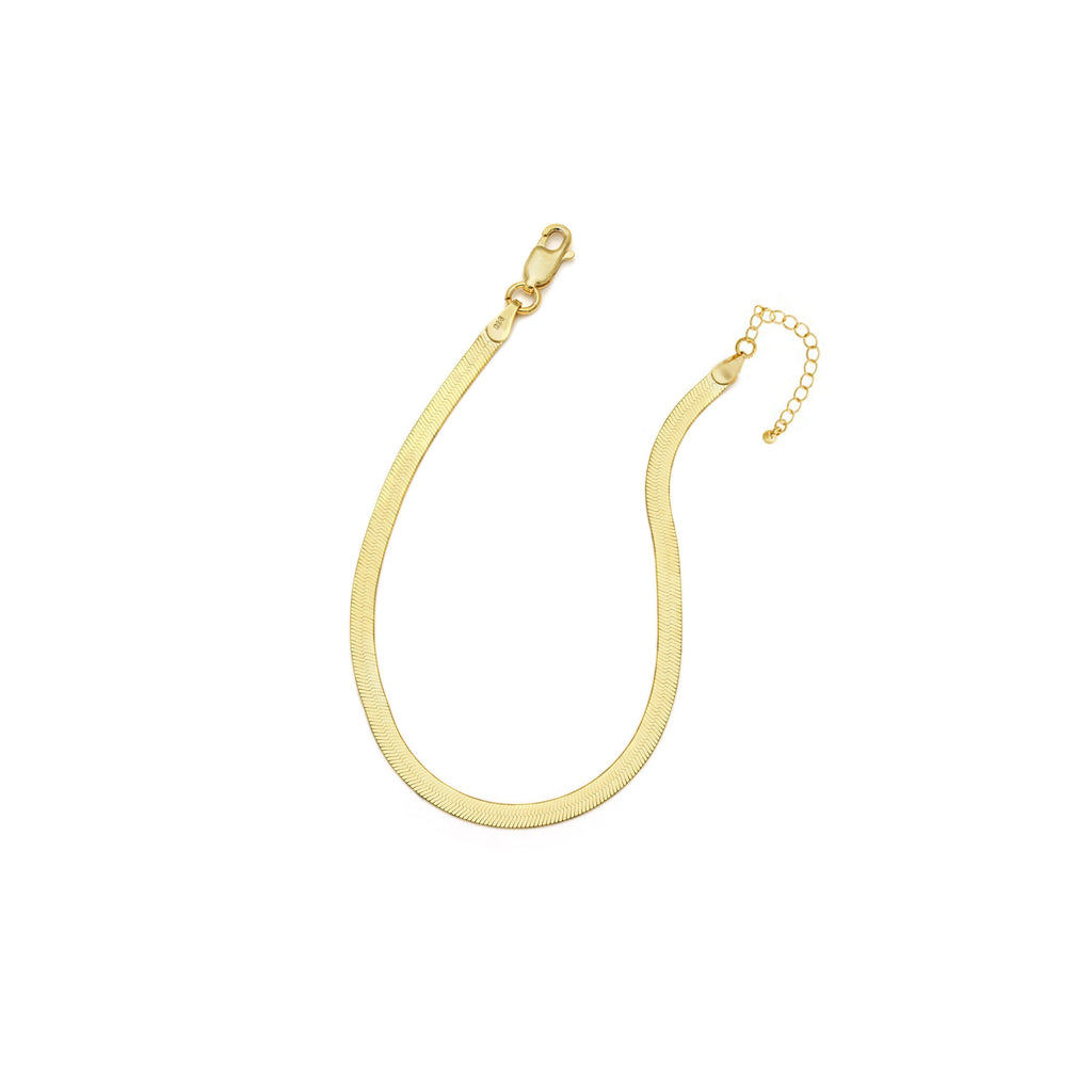 Sterling Silver Herring bone Anklet - 14kt Gold Vermeil