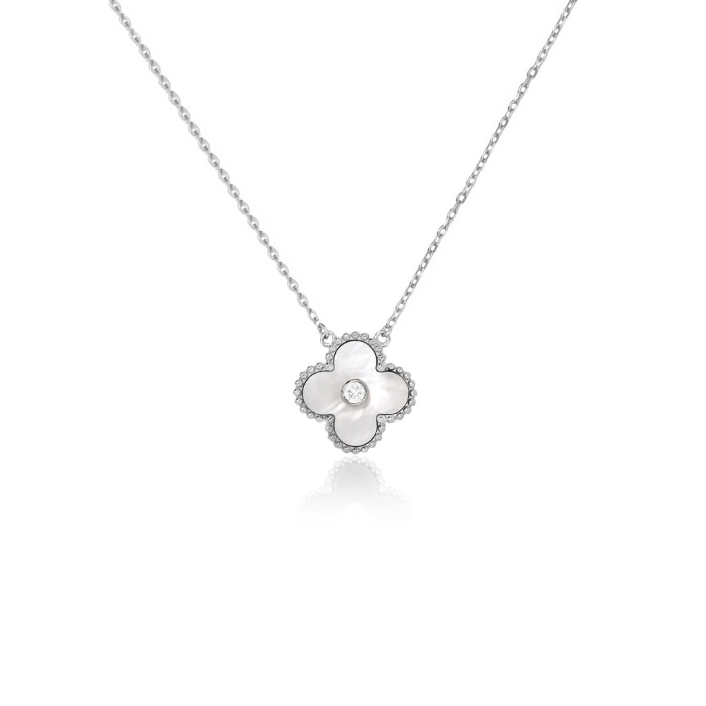 Sterling Silver Mother of Pearl With Center CZ Necklace
