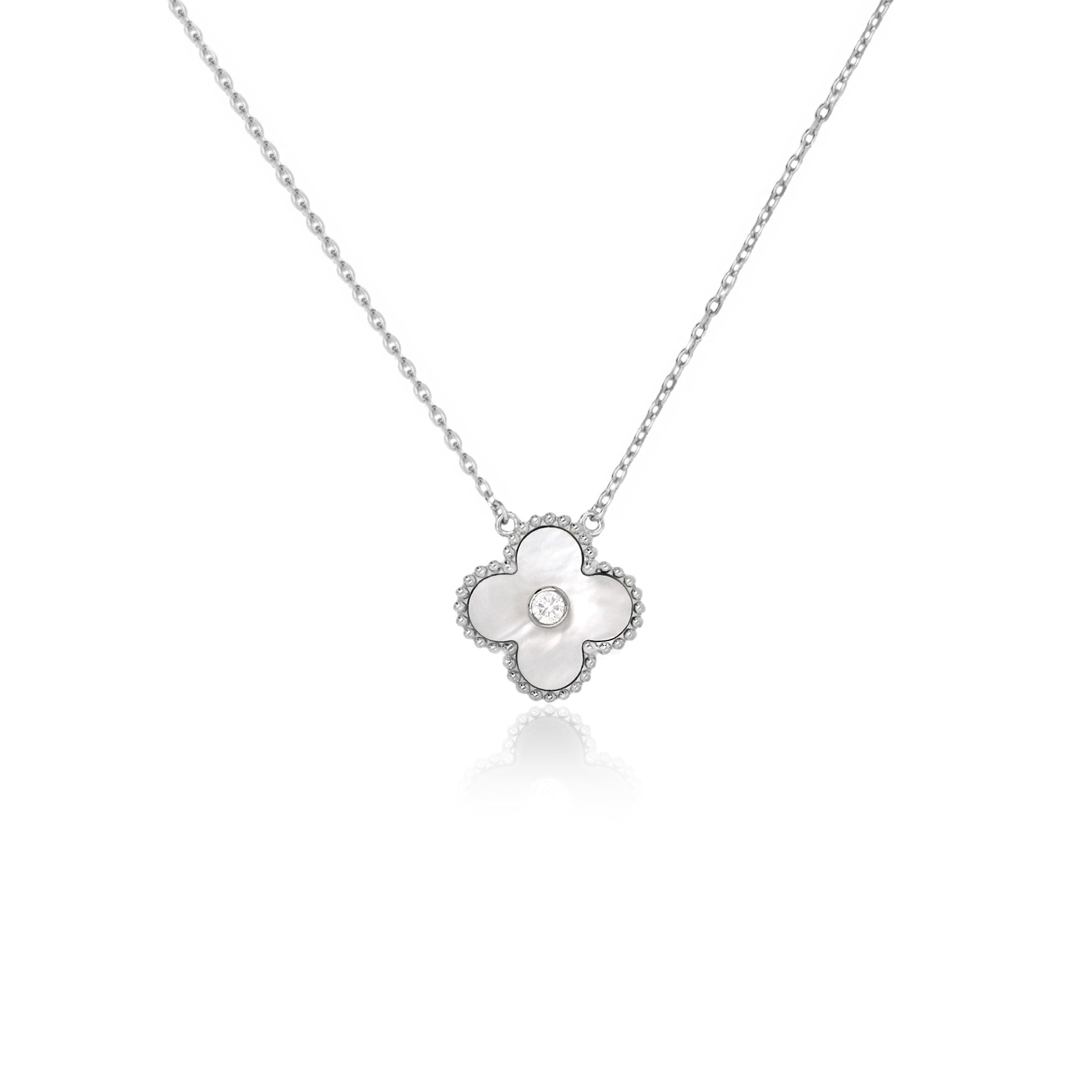 Sterling Silver Mother of Pearl With Center CZ Necklace