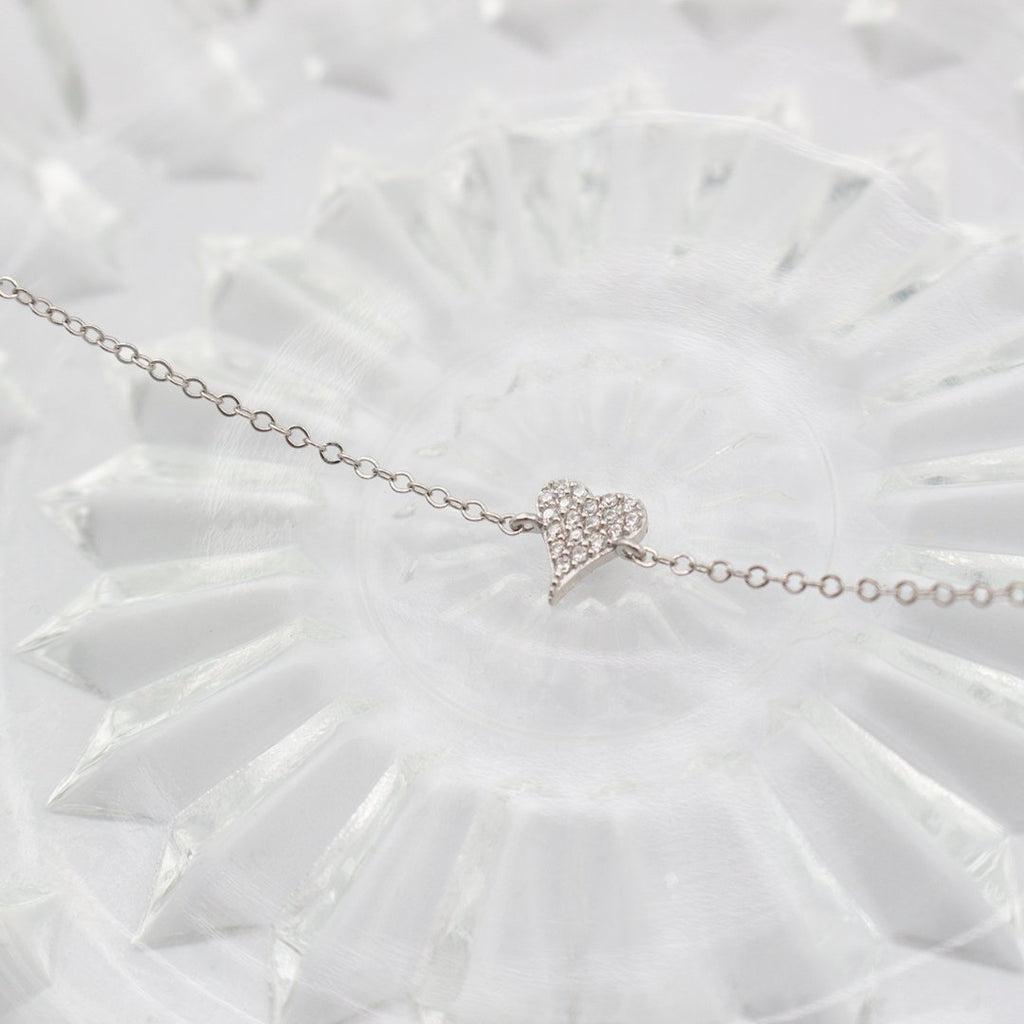 Sterling Silver Mini Pave Heart with CZ Bracelet