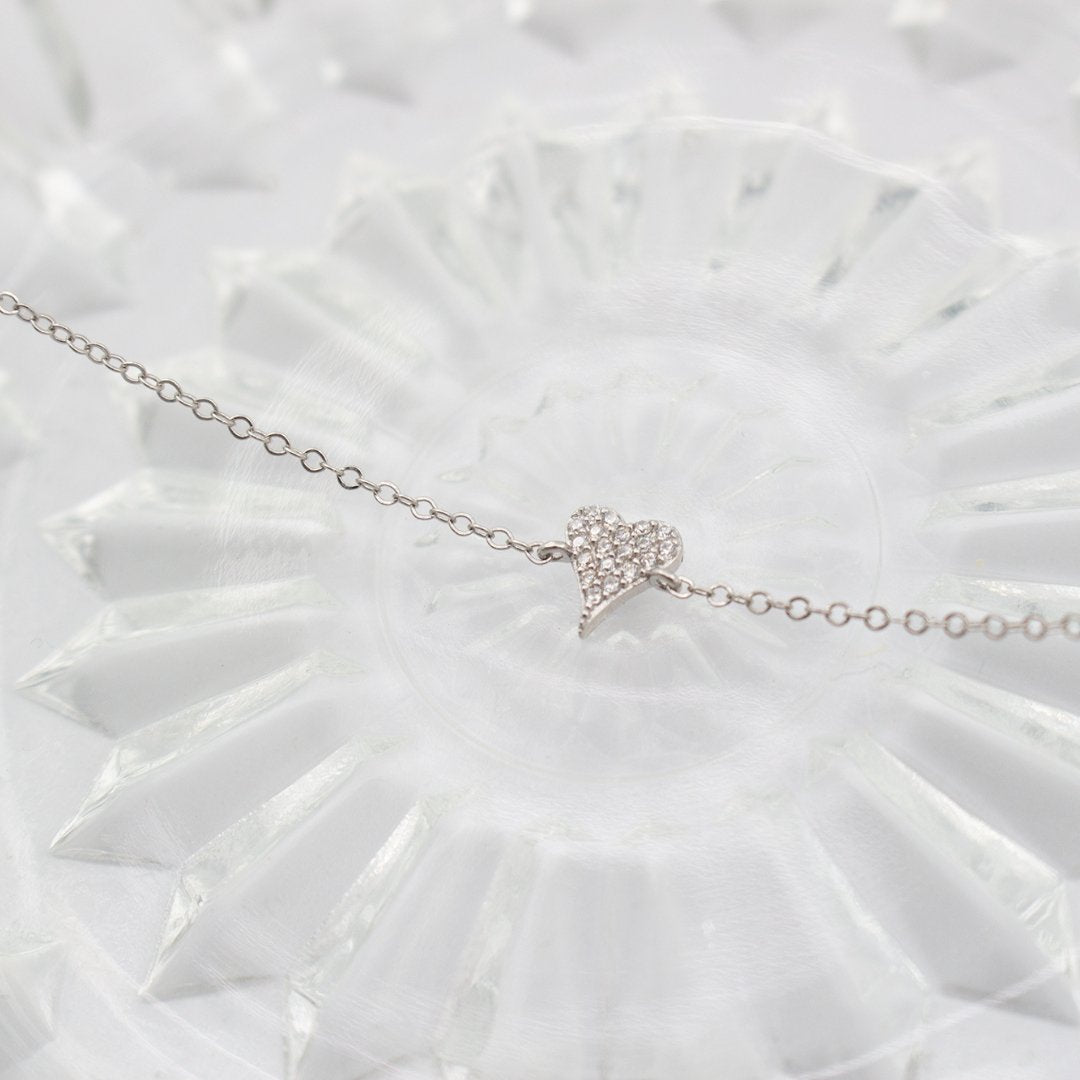 Sterling Silver Mini Pave Heart with CZ Bracelet