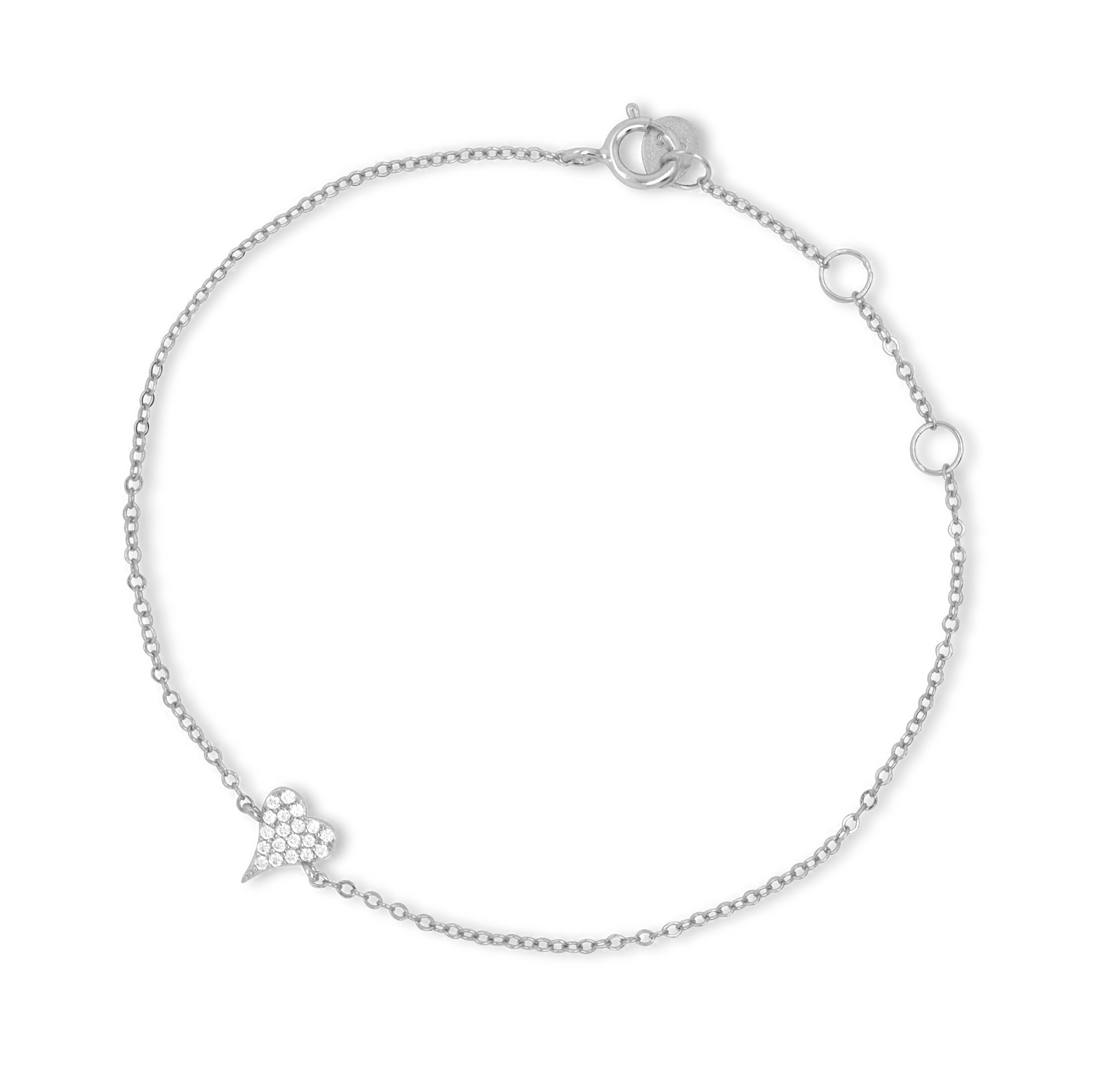 Sterling Silver Mini Pave Heart with CZ Bracelet