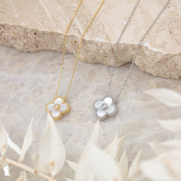 14K Gold Vermeil Mother of Pearl With Center CZ Necklace