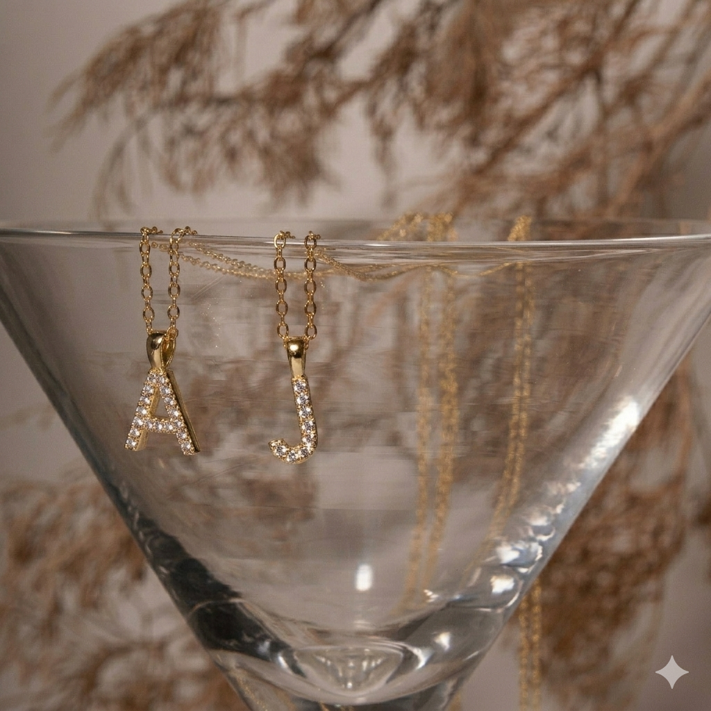 Sterling Silver Gold Vermeil Cubic Zirconia Alphabet Necklace