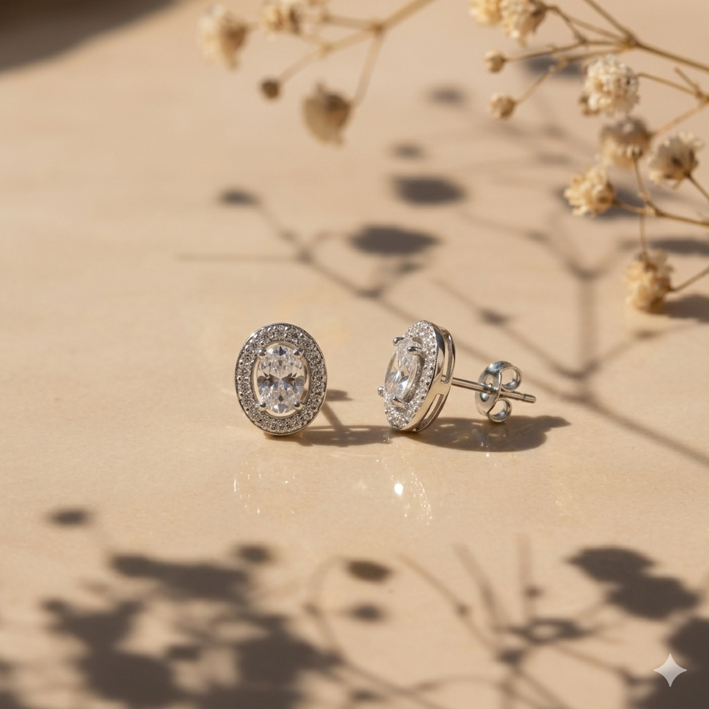 Sterling Silver Halo Cubic Zirconia Studs