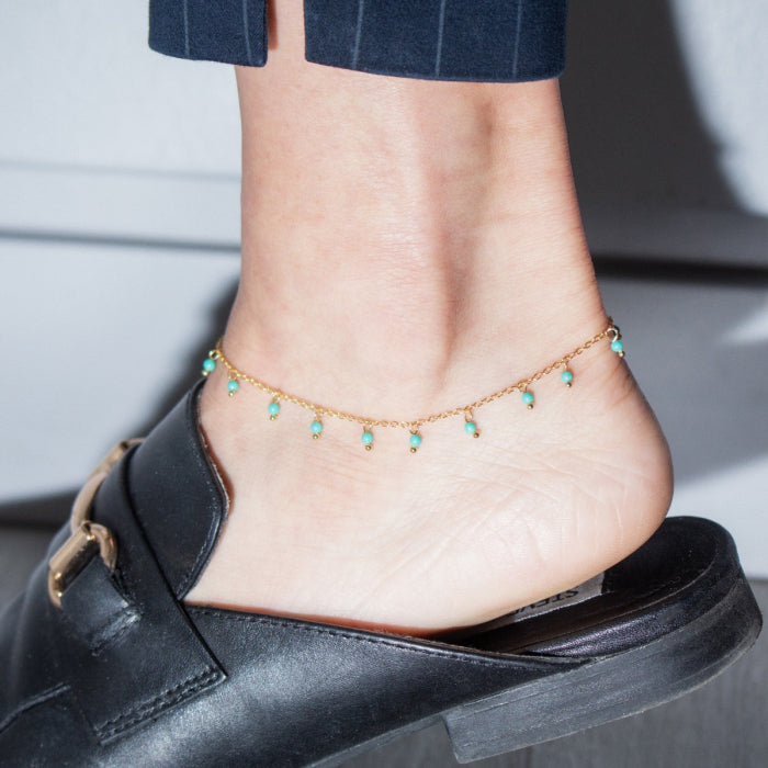 14K Gold Vermeil Anklet with Turquoise Beads
