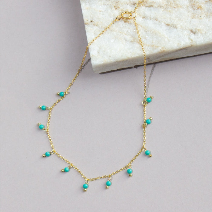 14K Gold Vermeil Anklet with Turquoise Beads