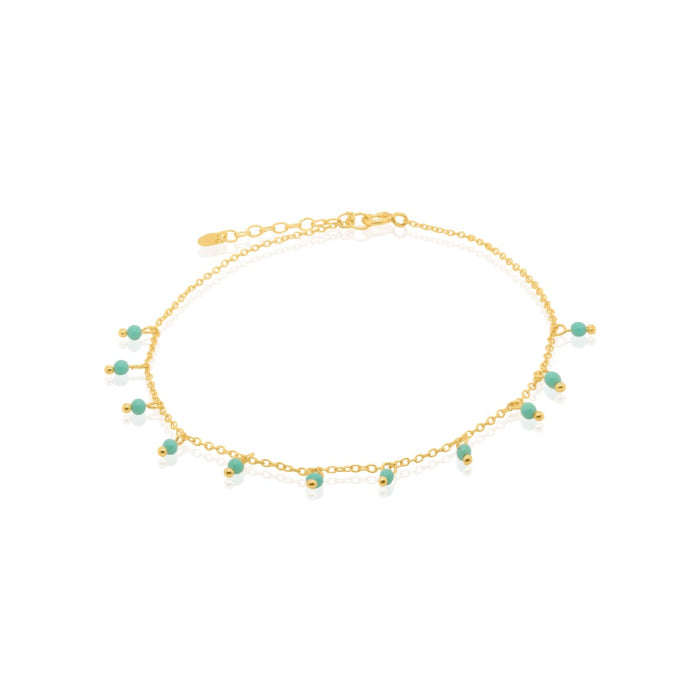 14K Gold Vermeil Anklet with Turquoise Beads